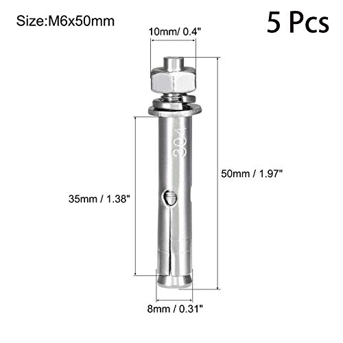 Image of 5 Pcs M6 x 50mm 304 Stainless Steel Expansion Bolt External Hex Expansion Screw Bolt Sleeve Anchor,Pool Safety Cover Expansion Bolts,for Concrete