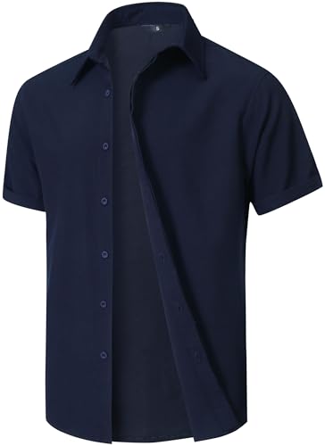 KTTEI Men's Short Sleeve Button Down Shirt Lightweight Stretch Blend Summer Shirts Casual Vacation Beach Tops Navy