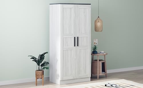 2-Door-Wooden-Wardrobe-Armoire-with-LED-Light-4-Shelves-Grey-Closet-Organizer 2 Door Wooden Wardrobe Armoire with LED Light 4 Shelves Grey Closet Organizer