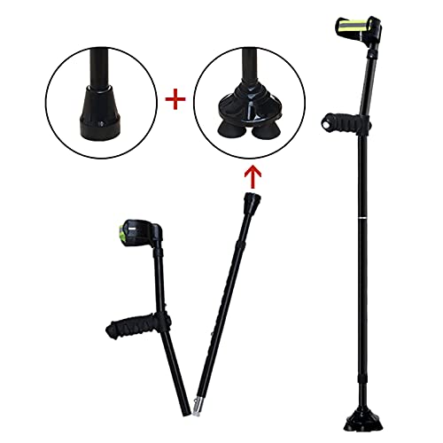 Stampella per avambraccio per adulti, stampella pieghevole con polsino aperto con luci a LED, stampella in alluminio leggera regolabile nera per adulti e bambini con altezza 150-196 cm Keep it in