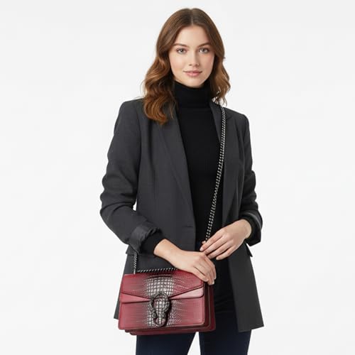 Image of Women's Crossbody Shoulder Bag Snake Print Satchel Purse Leather Chain Clutch Evening Handbag