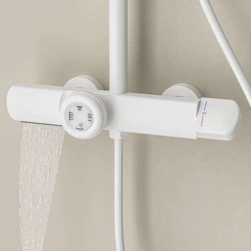 Douche ensemble de douche avec pommeau cascade et douchette blanche multifonction - 6