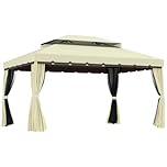 Outsunny 4 x 3 m Aluminum Garden Gazebo, Double Roof Outdoor Gazebo Canopy Shelter with Netting & Curtains for Garden, Lawn, Backyard and Deck, Cream