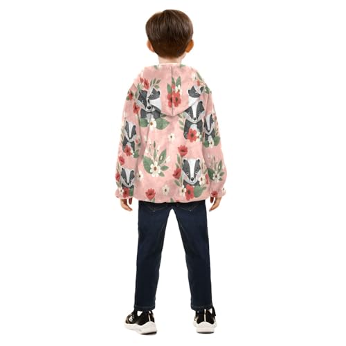 Cute Badgers Among Flowers Pattern Toddler Fleece Jacket Girl Boys Hooded Fleece Jacket Coat4