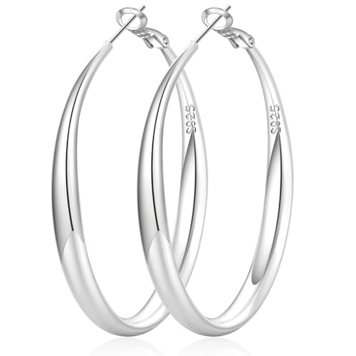 PABBEU S925 SterlingSilver Hoop Earrings Hypoallergenic Silver Hoop Earrings for Women Lightweight Large Sterling Silver Hoops Earring 30/50/70mm