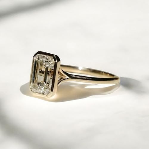 3 CT Emerald Cut Moissanite Engagement Ring 14K Gold Ring Bezel Set Wedding Band Moissanite Bezel Set Solitaire Jewelry Promise Gift for Women2