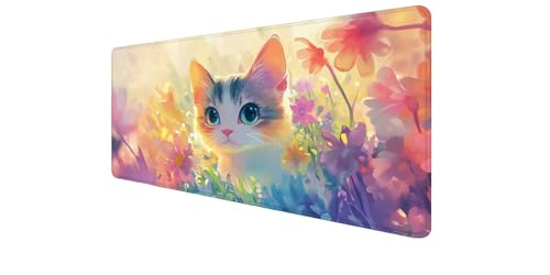 Mousepad XXL de gato 900x400mm con bordes cosidos y tapete de goma Animal D1-918