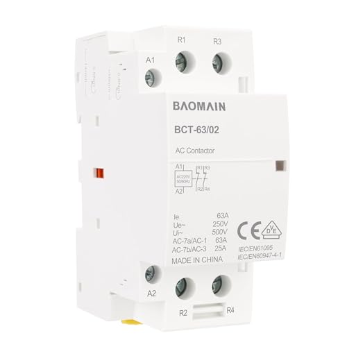 BAOMAIN Contactor CA, 2 polos NC, 63 A, 220 V/240 V, tensión de bobina, montaje en carril DIN de 35 mm, VDE homologado, BCT-63/02 (2P 2NC 220V)