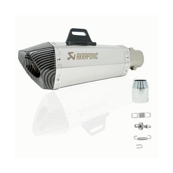 VAGARY Stainless Steel Full Exhaust System – Akrapovic Triangle Silver Silencer with Bend Pipe for Bajaj Pulsar NS Series (125/160/180/200)