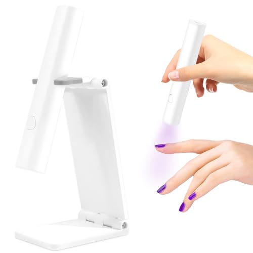 soodyoow 3W Lampara Uñas Semipermanentes, Mini Lampara Lampara UV LED Uñas, Lampara de Uñas con Soporte Plegable, Lampara LED Uñas Recargable con Cable de Carga USB, 2 Temporizador 20/60S, Blanco