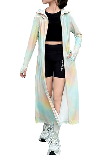 Cromoncent Girls Sun Protection Hoodie Coat Cover-Up Dress Hooded Cooling Shirt with Pockets, 4-14 Years