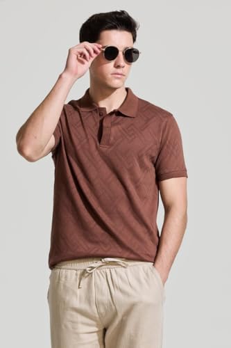 Image of SNITCH Brown Textured Polo T-Shirts