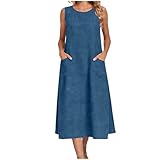TPSKVT Dresses for Women 2026 Sleeveless Midi Dress with Pockets Lightweight Fashion Solid Color Loose Flowy Beach Dress