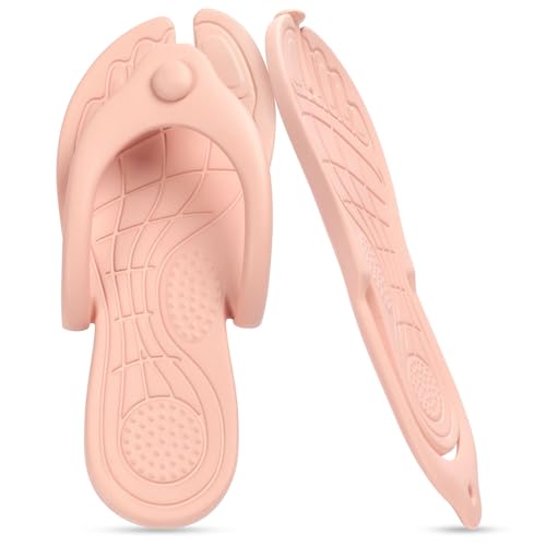 Aomig Chanclas Plegables Portátiles, Zapatillas Plegables para Mujer, Suela Suave Plegable Tanga Masaje Zapatillas para Natación, Playa, Hotel, Viajes, Verano, Rosa