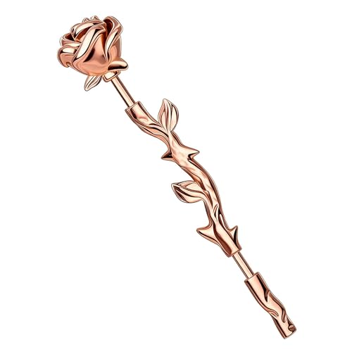 Jewseen Rose Industrial Ring 14g 16g 38mm Straight Barbell Surgical Steel Hypoallergenic Piercing Jewelry Rose Gold 14G