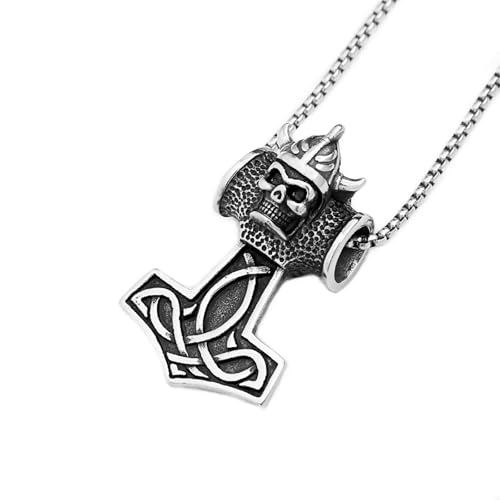 Collier crâne marteau viking homme pendentif motard gothique rétro