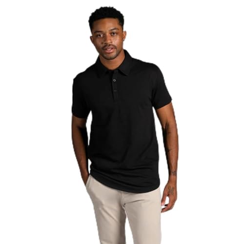 BYLT Mens Drop-Cut Polo Men's Shirt – Collared Casual Shirt for Men, Drop Cut, Relaxed – Soft Polyester, Cotton, and Spandex Blend – Moisture Wicking, Wrinkle Resistant, Stretch Fit, L, Black