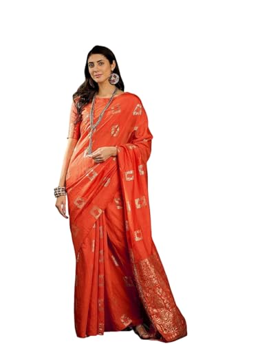 Sari banarasi Ethnic Motifs con lentejuelas naranja y talla única 28138364-CVO
