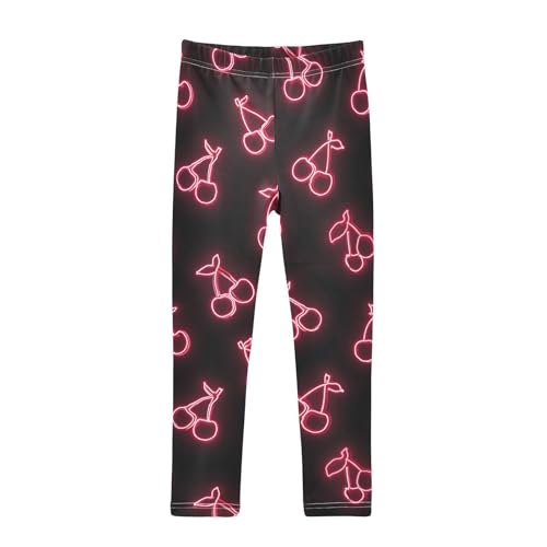 Pink Neon Cherry Girls Leggings Soft Stretch Workout Yoga Dance Pants for Kids Casual Tights