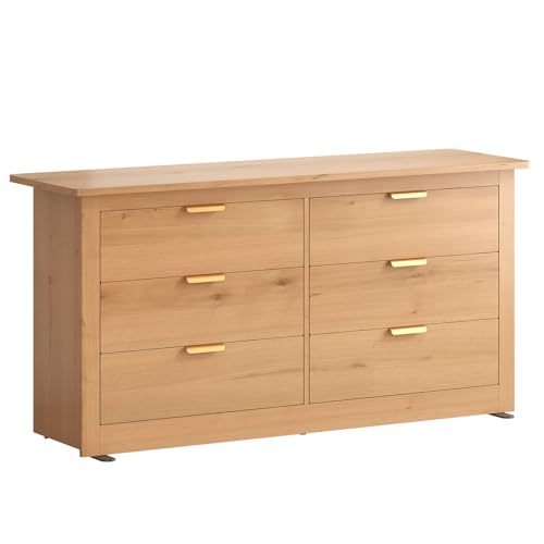 Image of 59 inch Wide Wood TV Stand with 6 Drawers & Metal Handles, Modern Media Console Storage Cabinet for Living Room, Bedroom, Entryway & Home Office