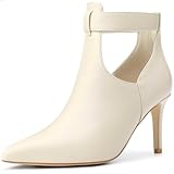 Allegra K Women's Cutout Back Zip Stiletto Heel Ankle Boots Beige 5 UK/Label Size 7 US