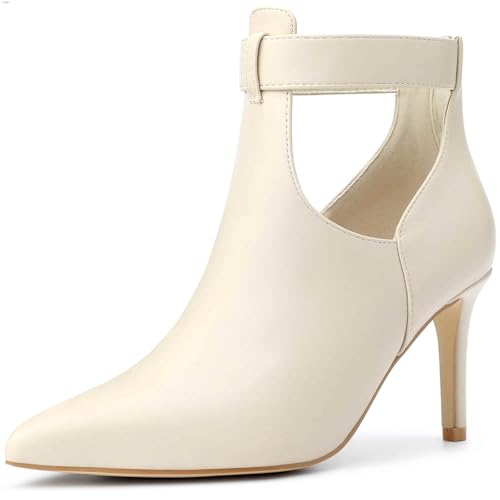 Allegra K Women's Cutout Back Zip Stiletto Heel Ankle Boots Beige 7 UK/Label Size 9 US
