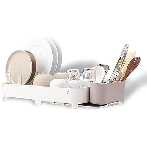 Zuutii Dish Drying Rack with Drainboard,Expandable(17.5-25.4") Large Dish Rack,Sink Dish Drainer with Utensil Holder,Dish Rack for Kitchen Counter Cover