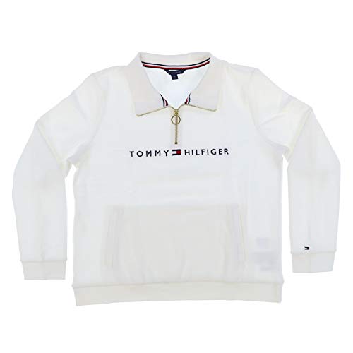 Tommy Hilfiger Womens Quarter Zip Sweatshirt Embroidered (Large, White)