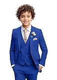CUCUSISI Boys Formal Suit 3 Piece Toddler Tuxedos for Wedding Slim Fit Kids Outfit Jacket Vest Pants for Teenage Boy School, Royal Blue, 3