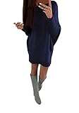  ShallGood Femmes Col Oblique Automne Hiver De Manches Longues Batwing Couleur Unie Casual Pulls Mini Robes en Tricot Bleu Foncé FR 42