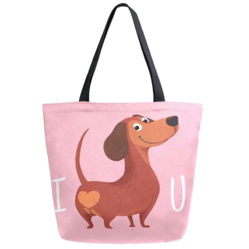 Chic Extra Large Shoulder Grocery Tote Bag, Cute Cartoon Welsh Corgi Dog Butt Heart Canvas Reusable Handle Bags for Men Women Gym Weekender Picnic Beach Travel Home Storage Market Shopping(Pink)