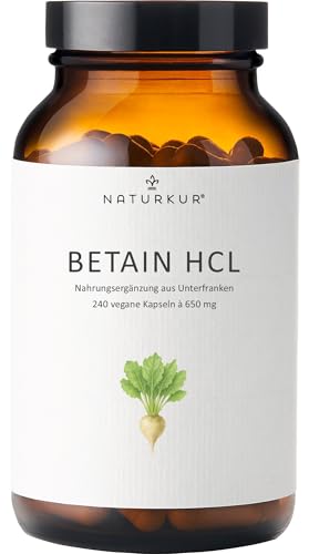 Naturkur® Betain HCL 650mg - 240 Kapseln im Apothekerglas - vegan, ohne Zusatzstoffe, hergestellt in Unterfranken