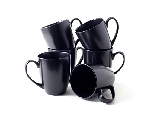 Hanseküche set di 6 tazze da caffè grandi - tazze da caffè in ceramica solida e di alta qualità, volume di 360 ml e manico grande, tazze grandi in diversi colori e con un bel motivo (nero)