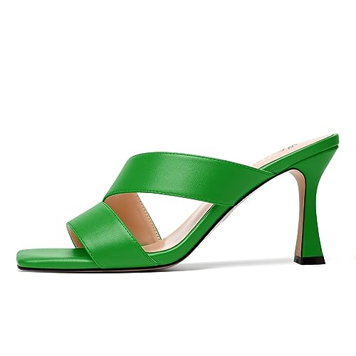 WAYDERNS Womens Solid Slip On Square Toe Night Club Matte Casual Spool High Heel Sandals 3.3 Inch2