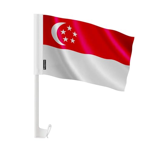 Drapeau Voiture Singapour en Polyester 30x45cm pour Défilé et Cortège - Lot de 50