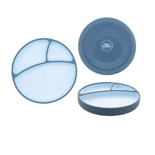 WeeSprout Silicone Suction Plate - Two-Tone Baby Plate with Suction Cup - Sectioned Divided Dish for Kids, Infants, Toddlers - Food-Grade Silicone Dinnerware (Pastel Blue/Matte Navy)