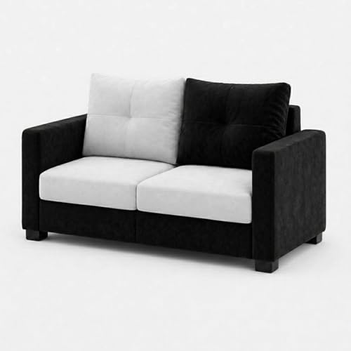 Image of FURNY Amonster 3 Seater + 2 Seater Fabric Sofa Set with 1 Ottoman (Black - Light Gray) with Velvet Finish | Durable Comfort | Ideal for Living Room