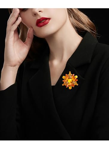 Image of Rhinestone Flower Brooch - Red /Yellow /Blue /Green Crystal - Big Large Wedding Ball Birthday Party Elegant Clothing Hat Bag Accessories Jewelry for Women