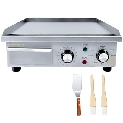 MOOTACO Elektrische Grillplatte, Profi Gastro Elektrogrill Elektrische Grillplatte mit 36 x 30 cm Grillfläche, Grillplatte Elektrisch glatt, Tischgrill mit Zeitschaltuhr