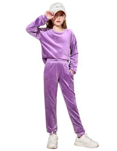 Image of Arshiner Girls 2 Piece Outfit Sweatsuits Set Kids Velour Sweatshirts & Sweatpants Tracksuits Set for Girls