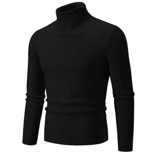 Men's Turtleneck Knitted Sweater Warm Striped Outdoor Solid Color Pullover Long Sleeve Pullover