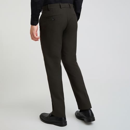 Image of Raymond Men's Slim Fit Mid Rise Solid Pattern Polyester Viscose Blend Flat Front Trouser