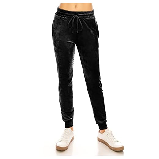 ALWAYS Women's Velvet Velour Joggers - Solid Basic Premium Soft Stretch Warm Winter Sweatpants Pants Black US M (Tag L/XL)