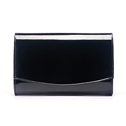 Wallyn's Women Patent Leather Wallets Fashion Clutch Purses, Evening Bag Handbag Solid Color (Black) #TOP3