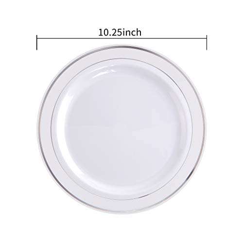 Bucla 100Pieces Silver Plastic Plates-10.25Inch Silver Rim Disposable Dinner Plates-Ideal For Weddings& Parties #TOP1