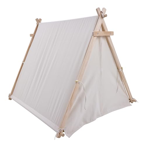 Sunny Sienna Tipi Tent in crème met vlaggen, raam & vloermat | Wigwam Speeltent / Speeltentje van 100% katoen & FSC 100% hout | Kindertent voor Binnen & Buiten 120 cm x 100 cm - Afbeelding 5