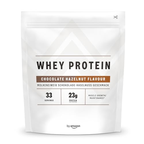 by Amazon - Nutrition Proteína de Suero de Leche en Polvo, Chocolate con Avellanas, 33 porciones, 1 kg (Paquete de 1), (Anteriormente Marca AMFIT, Mismo Producto)