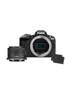 Canon EOS R50 Systemkamera + RF-S 18-45mm is STM Objektiv 2X Batterien (Zusätzliches Akku-Kit) - Spiegellose Kamera (Digitalkamera mit Autofokus + Motiverkennung für Personen Augen Tiere Fahrzeuge.)
