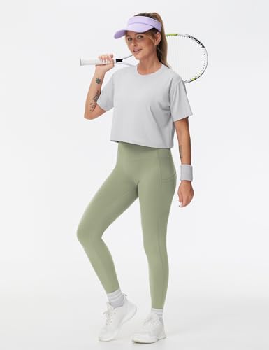 Image of THE GYM PEOPLE Thick High Waist Yoga Pants with Pockets, Tummy Control Workout Running Yoga Leggings for Women