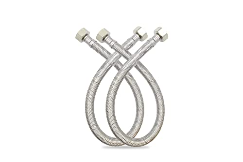 GLOBOMOTIVE 304 Grade Braided Stainless Steel Connection Pipe Hose Pipe for Wash Basin, Kitchen Sink, Geyser - 12 Inch (2 Pieces Set, Pack of 1 Pair)